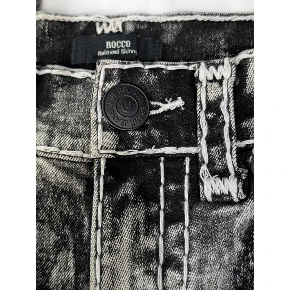 True Religion Rocco Mens 31 Relaxed Skinny Denim Jeans Black Acid Wash Super T